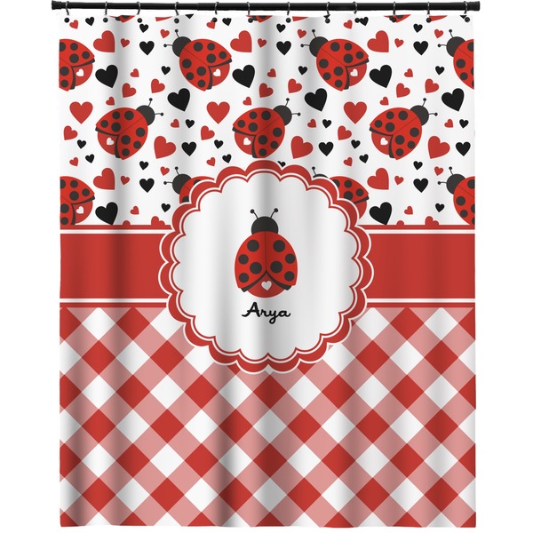 Custom Ladybugs & Gingham Extra Long Shower Curtain - 70"x84" (Personalized)
