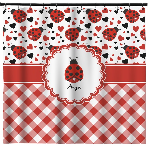 Custom Ladybugs & Gingham Shower Curtain - 71" x 74" (Personalized)