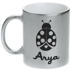 Ladybugs & Gingham Metallic Silver Mug (Personalized)