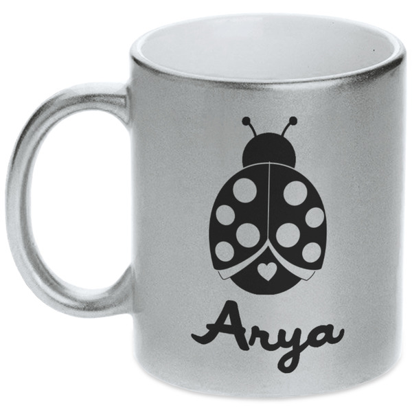 Custom Ladybugs & Gingham Metallic Silver Mug (Personalized)