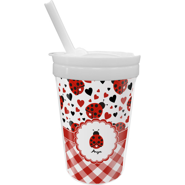 Custom Ladybugs & Gingham Sippy Cup with Straw (Personalized)