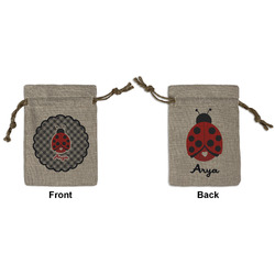 Ladybugs & Gingham Small Burlap Gift Bag - Front & Back (Personalized)