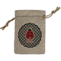 Ladybugs & Gingham Small Burlap Gift Bag - Front (Personalized)