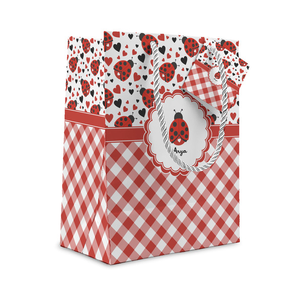 Custom Ladybugs & Gingham Small Gift Bag (Personalized)