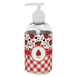 Ladybugs & Gingham Plastic Soap / Lotion Dispenser (8 oz - Small - White) (Personalized)