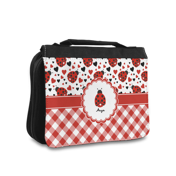 Custom Ladybugs & Gingham Toiletry Bag - Small (Personalized)