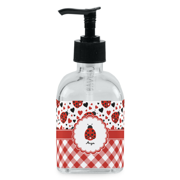Custom Ladybugs & Gingham Glass Soap & Lotion Bottle - Single Bottle (Personalized)