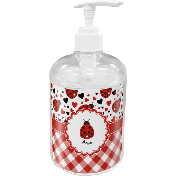 Custom Ladybugs & Gingham Acrylic Soap & Lotion Bottle (Personalized)