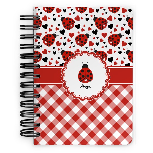 Custom Ladybugs & Gingham Spiral Notebook - 5x7 w/ Name or Text