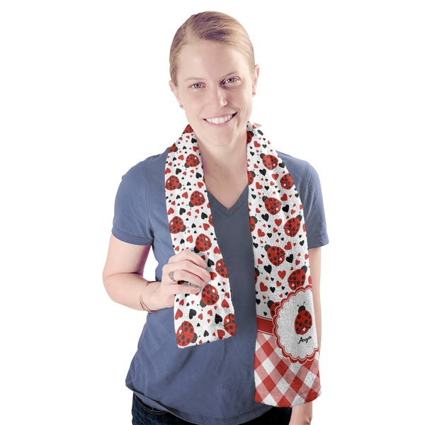 Ladybugs & Gingham Sport Towel - Exercise use - Model