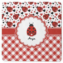 Ladybugs & Gingham Square Rubber Backed Coaster (Personalized)