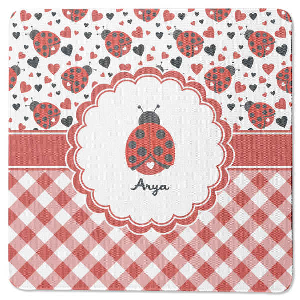 Custom Ladybugs & Gingham Square Rubber Backed Coaster (Personalized)