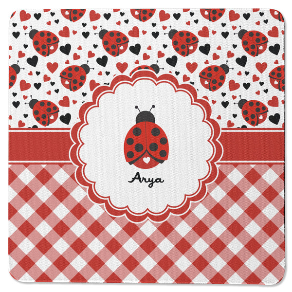 Custom Ladybugs & Gingham Square Rubber Backed Coaster (Personalized)