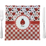 Ladybugs & Gingham Glass Square Lunch / Dinner Plate 9.5" (Personalized)