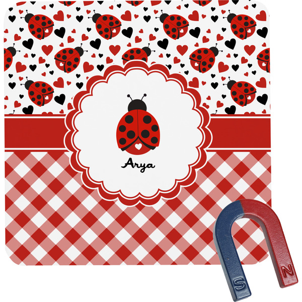 Custom Ladybugs & Gingham Square Fridge Magnet (Personalized)