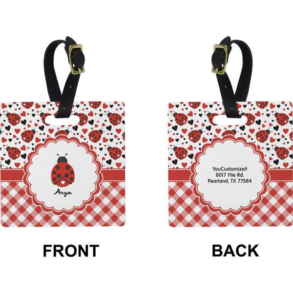 Ladybugs & Gingham Square Luggage Tag (Front + Back)