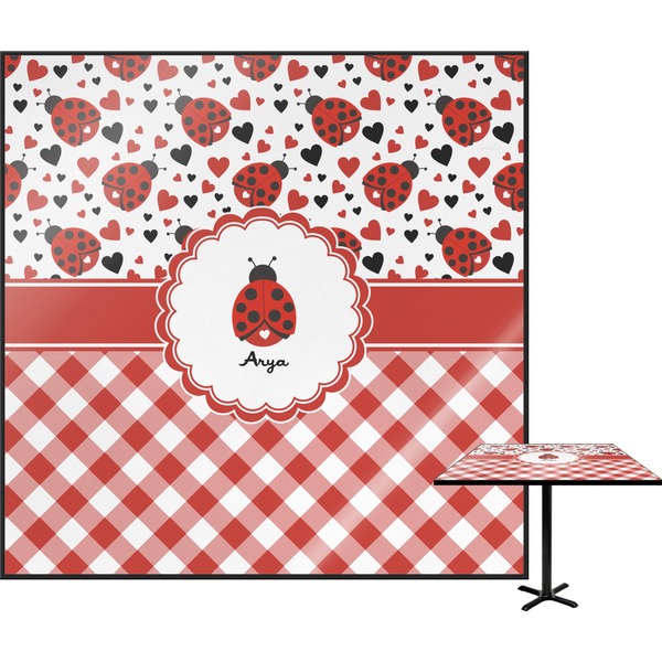 Custom Ladybugs & Gingham Square Table Top - 24" (Personalized)