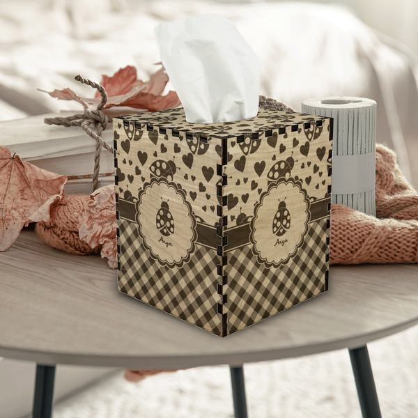 Ladybugs & Gingham Square Tissue Box Covers - Wood - In Context