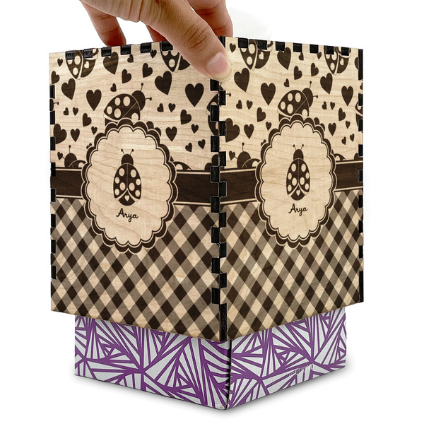 Ladybugs & Gingham Square Tissue Box Covers - Wood - with box