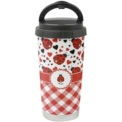 Ladybugs & Gingham Stainless Steel Coffee Tumbler (Personalized)
