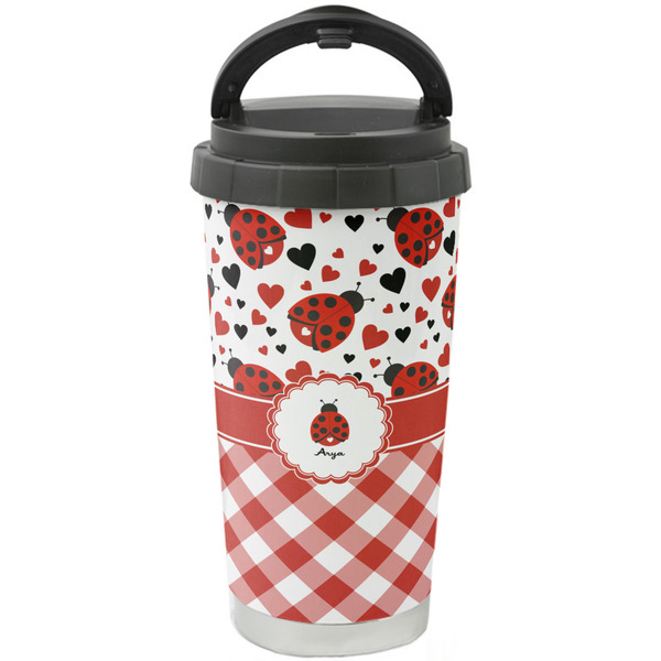 Custom Ladybugs & Gingham Stainless Steel Coffee Tumbler (Personalized)