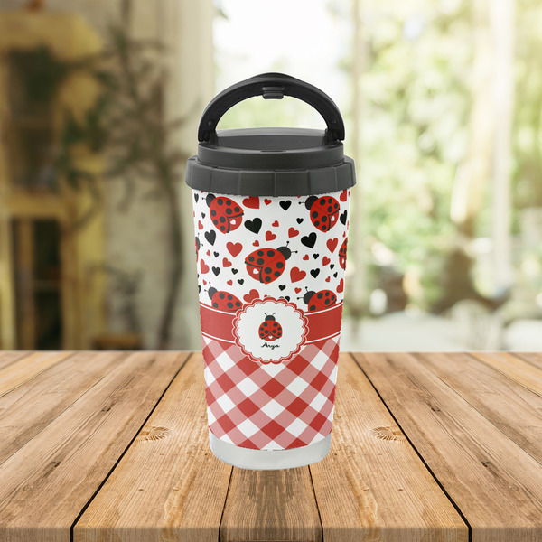 Ladybugs & Gingham Stainless Steel Travel Cup Lifestyle