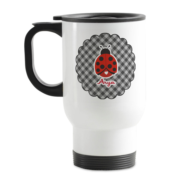 Custom Ladybugs & Gingham Stainless Steel Travel Mug with Handle