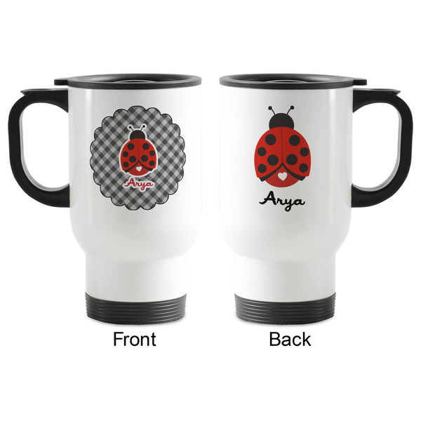 Ladybugs & Gingham Stainless Steel Travel Mug with Handle - Apvl