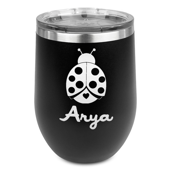 Custom Ladybugs & Gingham Stemless Wine Tumbler - 5 Color Choices - Stainless Steel  (Personalized)