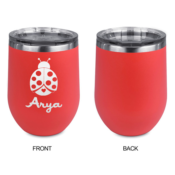 Ladybugs & Gingham Stainless Wine Tumblers - Coral - Single Sided - Approval