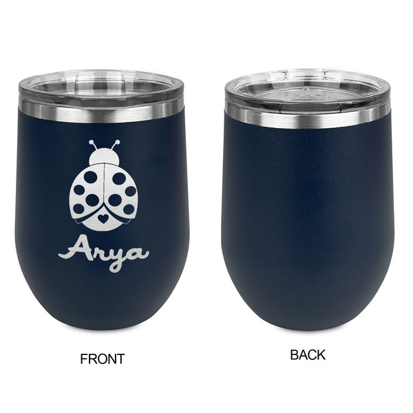 Ladybugs & Gingham Stainless Wine Tumblers - Navy - Single Sided - Approval