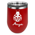 Ladybugs & Gingham Stemless Stainless Steel Wine Tumbler - Red - Single Sided (Personalized)