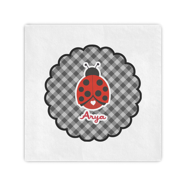 Custom Ladybugs & Gingham Standard Cocktail Napkins (Personalized)