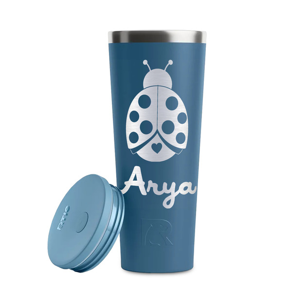 Ladybugs & Gingham Steel Blue RTIC Everyday Tumbler - 28 oz. - Lid Off
