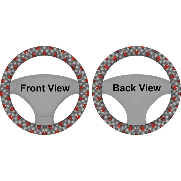Ladybugs & Gingham Steering Wheel Cover- Front and Back