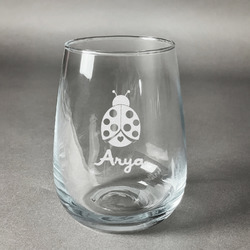 Ladybugs & Gingham Stemless Wine Glass - Engraved (Personalized)