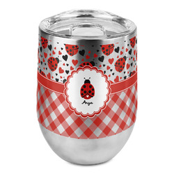 Ladybugs & Gingham Stemless Wine Tumbler - Full Print (Personalized)