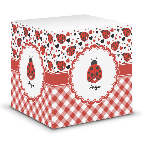 Custom Ladybugs & Gingham Sticky Note Cube (Personalized)