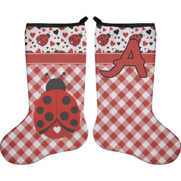 Custom Ladybugs & Gingham Holiday Stocking - Double-Sided - Neoprene (Personalized)