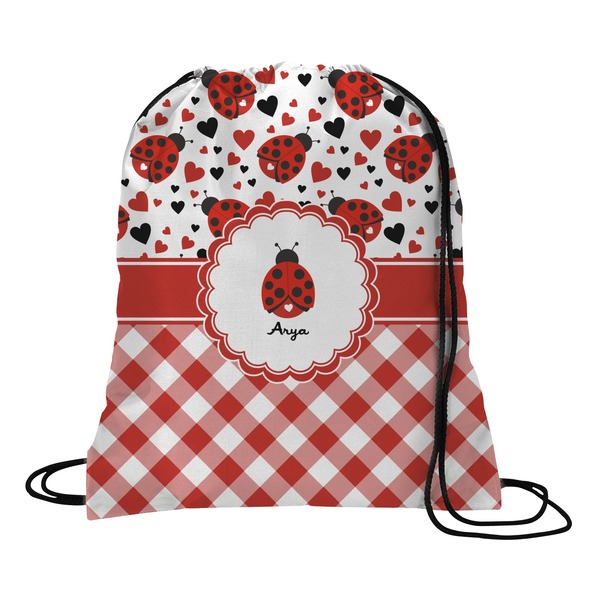 Custom Ladybugs & Gingham Drawstring Backpack - Medium (Personalized)