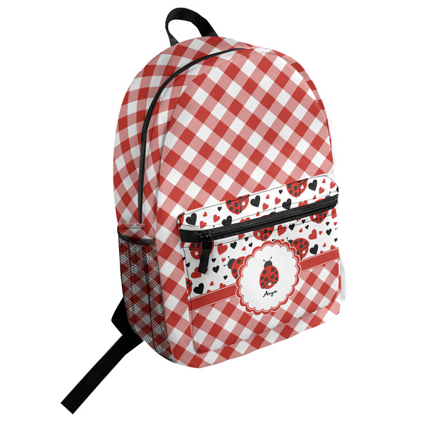 Custom Ladybugs & Gingham Student Backpack (Personalized)