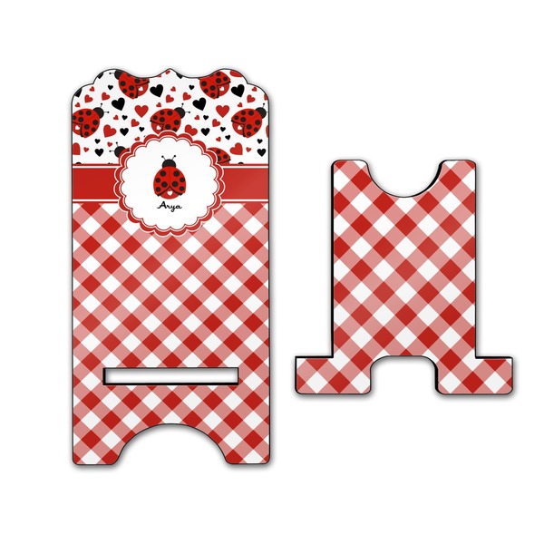 Ladybugs & Gingham Stylized Phone Stand - Front & Back - Large