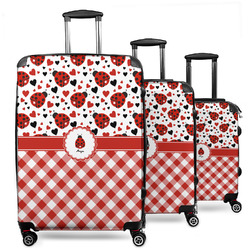 Ladybugs & Gingham 3 Piece Luggage Set - 20" Carry On, 24" Medium Checked, 28" Large Checked (Personalized)