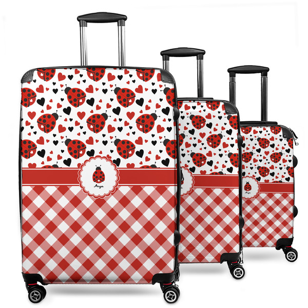 Custom Ladybugs & Gingham 3 Piece Luggage Set - 20" Carry On, 24" Medium Checked, 28" Large Checked (Personalized)