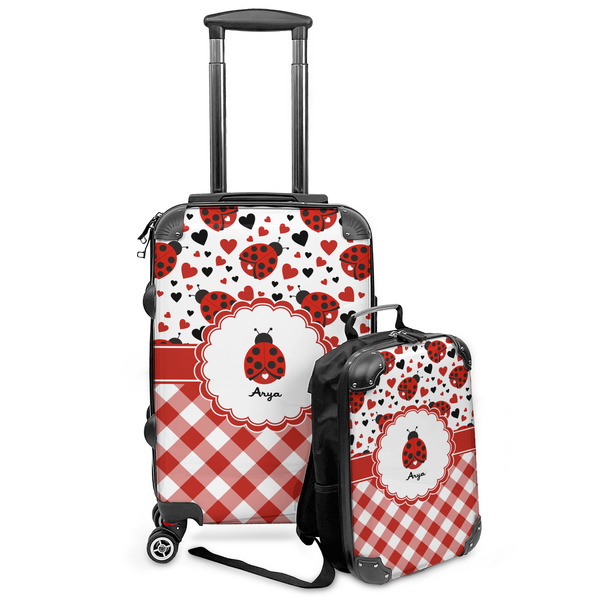 Custom Ladybugs & Gingham Kids 2-Piece Luggage Set - Suitcase & Backpack (Personalized)