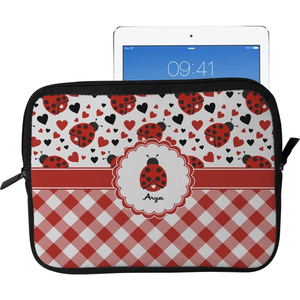 Custom Ladybugs & Gingham Tablet Case / Sleeve - Large (Personalized)