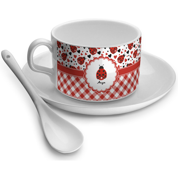 Custom Ladybugs & Gingham Tea Cup - Single (Personalized)