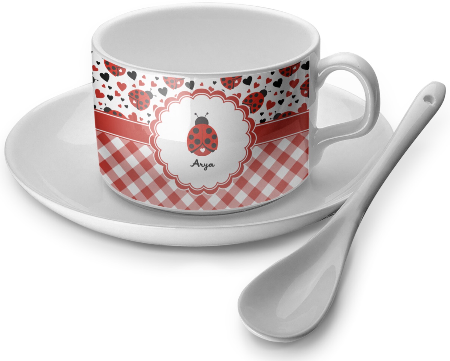 Ladybugs & Gingham Tea Cup Single (Personalized) YouCustomizeIt