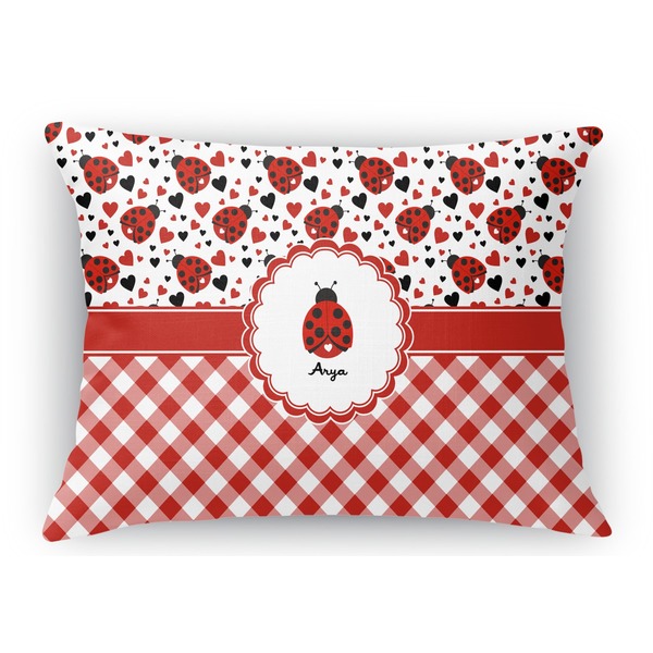 Custom Ladybugs & Gingham Rectangular Throw Pillow Case - 12"x18" (Personalized)