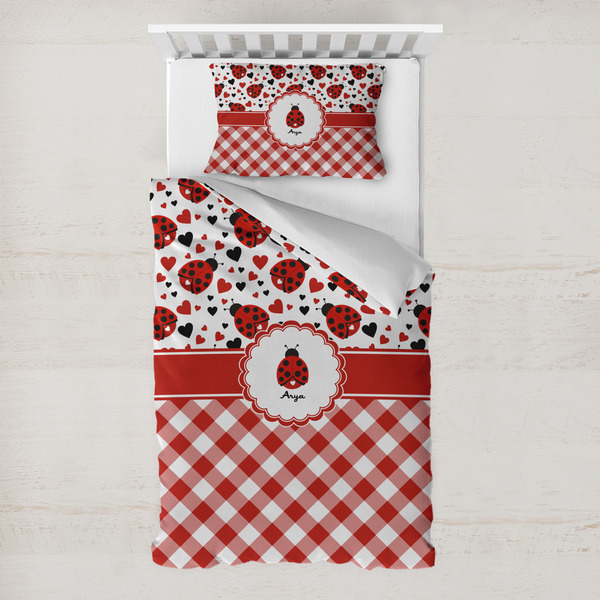 Custom Ladybugs & Gingham Toddler Bedding Set - With Pillowcase (Personalized)